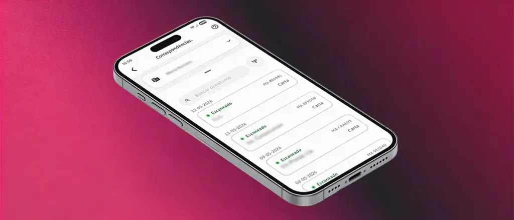Tela do app PJ Hero mostrando a lista de correspondências escaneadas e disponíveis para o cliente do escritório virtual da Company Hero.