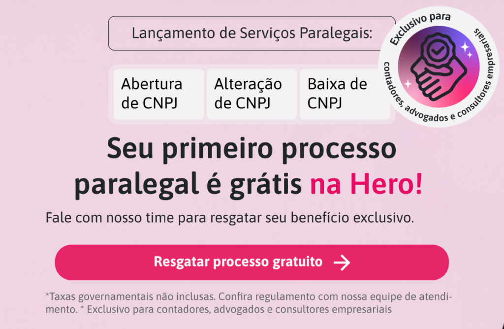 Lançamento de Serviços Paralegais:Seu primeiro processo paralegal é grátis na Hero! 