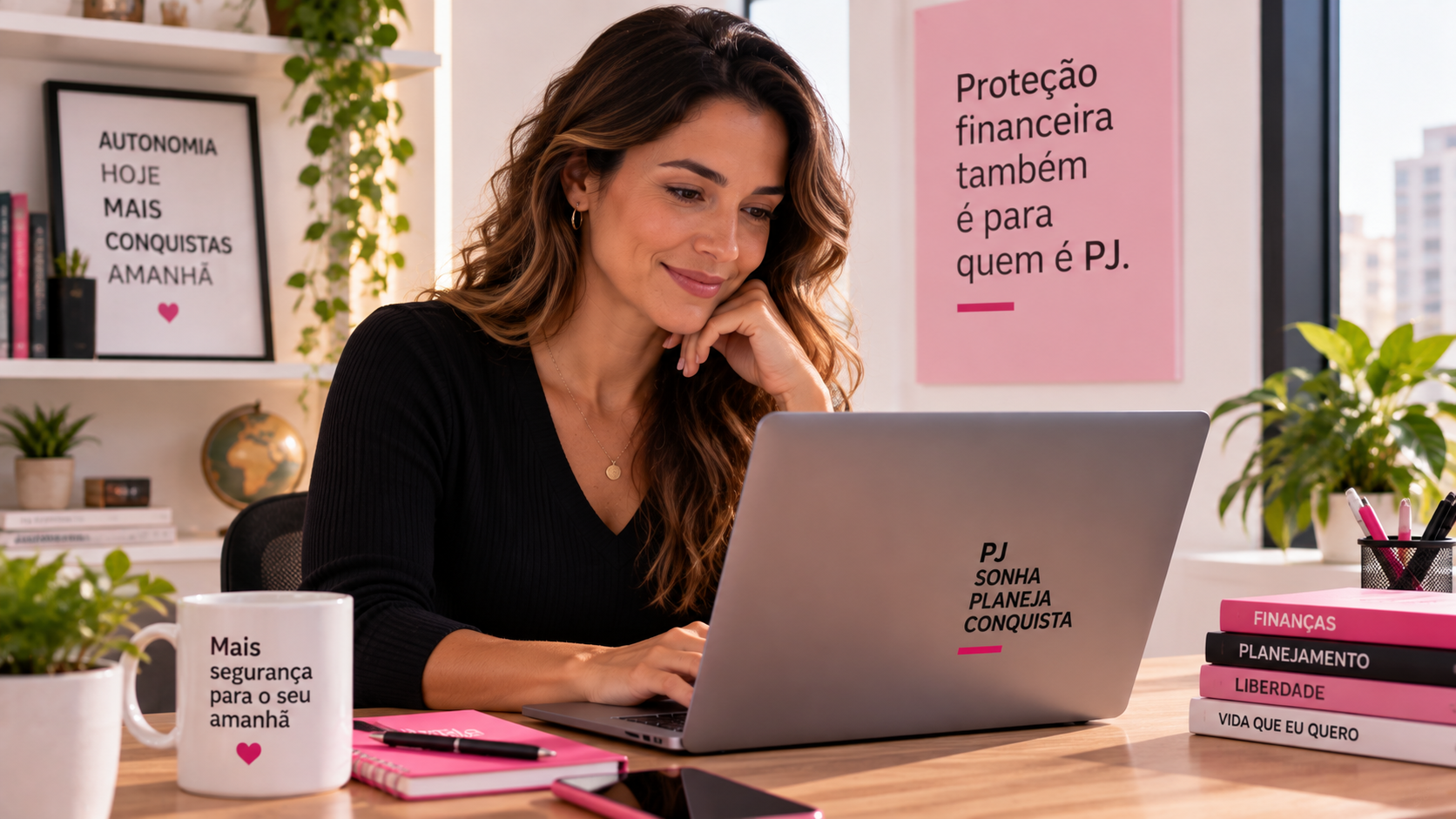 PJ buscando no notebook por proteção de renda e proteção pessoal
